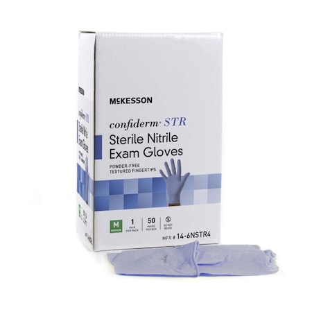 Mckesson Confiderm STR, Disposable Gloves, Nitrile, Powder-Free, M, 50 PK, Blue 14-6NSTR4